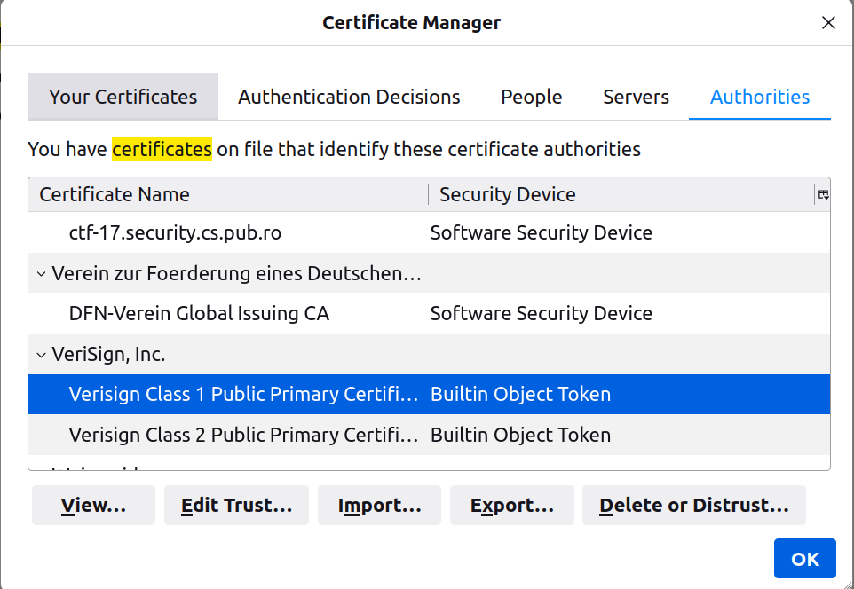 Firefox Certificate Manager