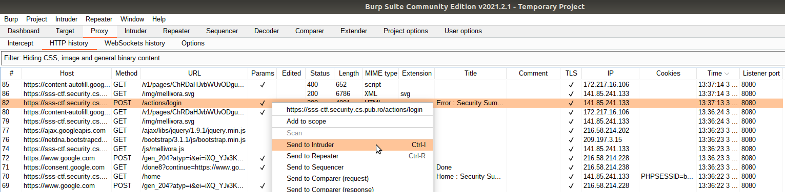 Send request to Burp Intruder